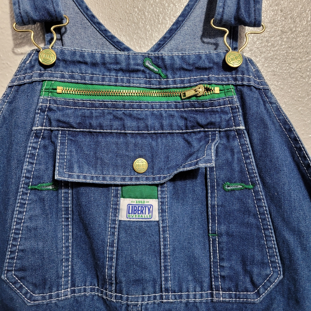Liberty Blue Denim Overalls with Green Accents - Picture 5 of 13